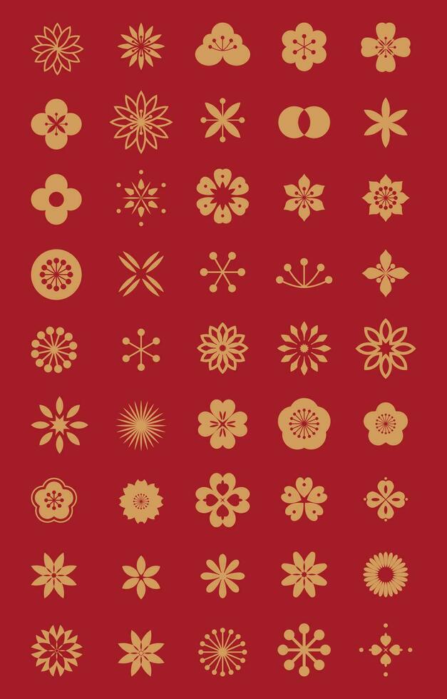 Set of Traditional Chinese decorative flowers. Chinese symbol for Chinese new year or other festival. vector