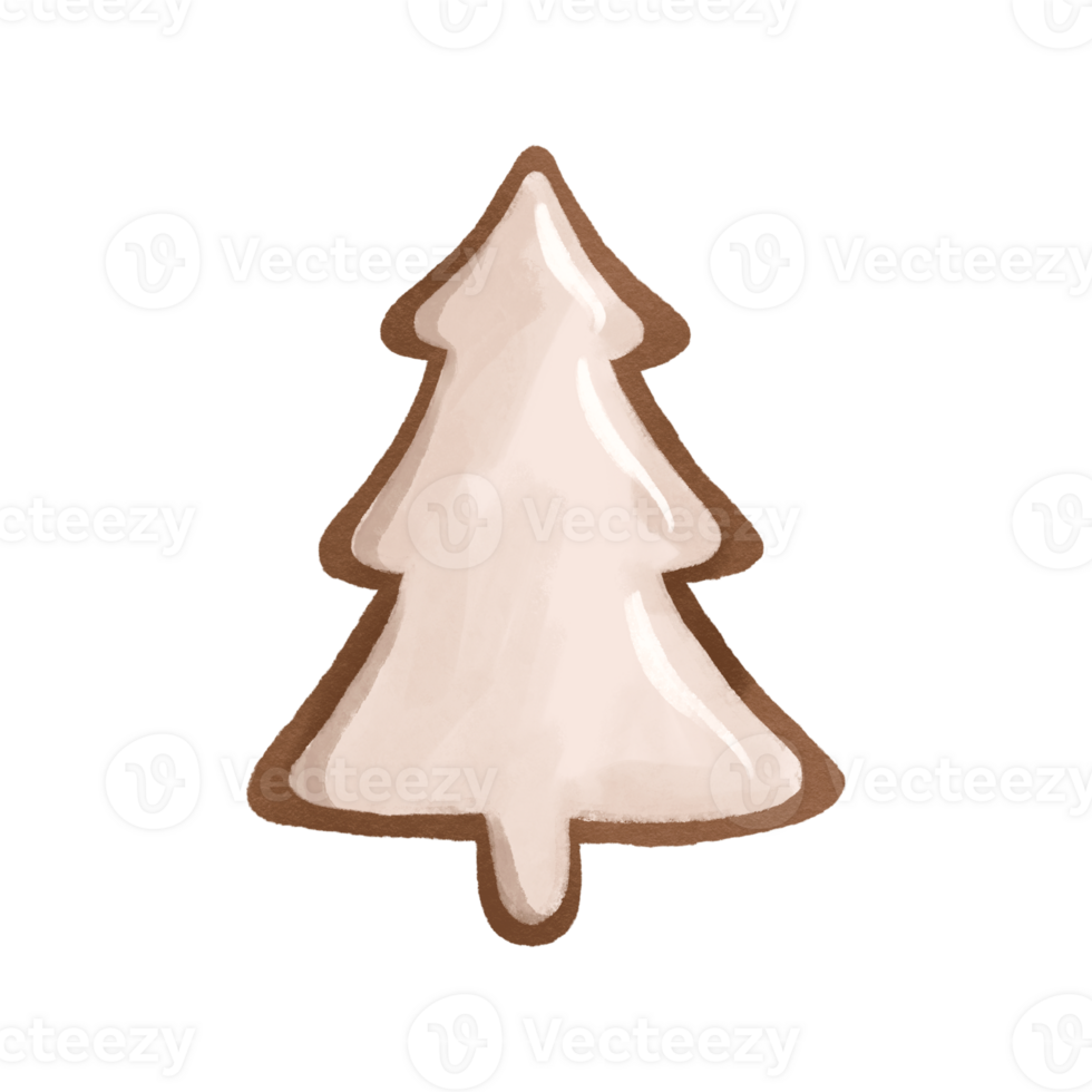 Christmas gingerbread in the shape of a Christmas tree with white icing. Winter sweets. Hand-drawn illustration for the New Year holidays. Christmas decor png