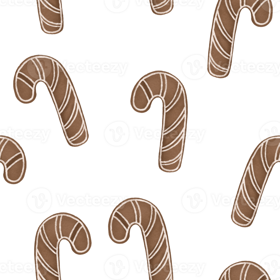 Seamless christmas pattern gingerbread candy cane on transparent background. Christmas background. Winter pattern png