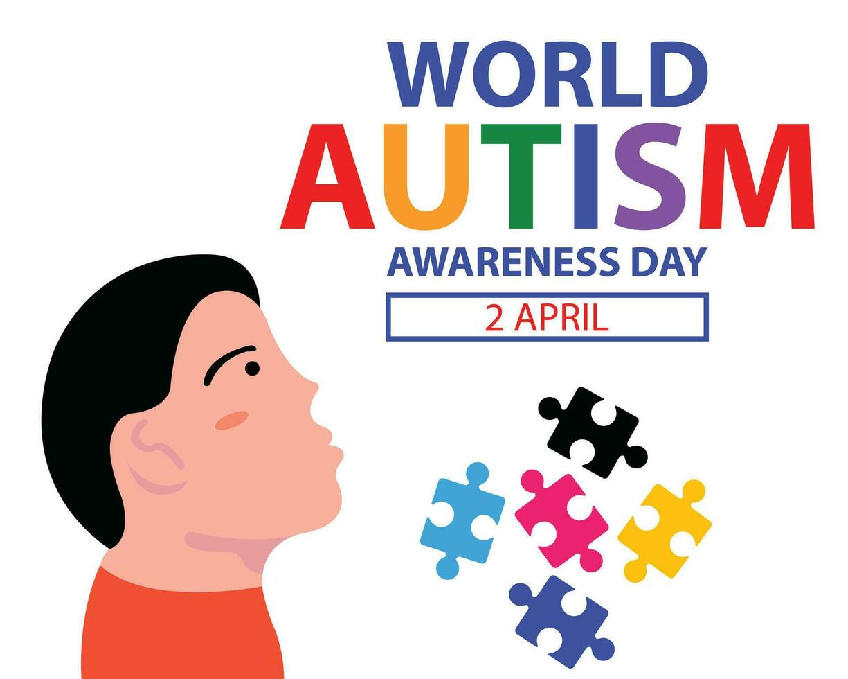 illustration vector graphic of a child looks up, revealing pieces of a puzzle, perfect for international day, world autism awareness day, celebrate, greeting card, etc.