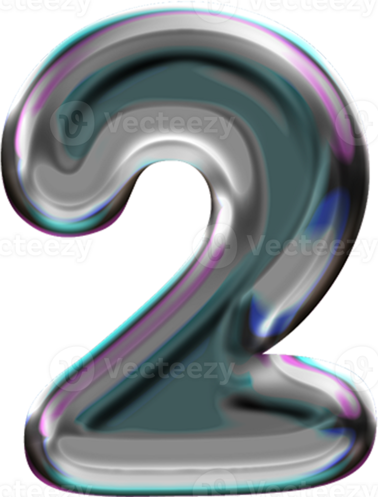 Chrome Liquid Blob Alphabet Number 2 png