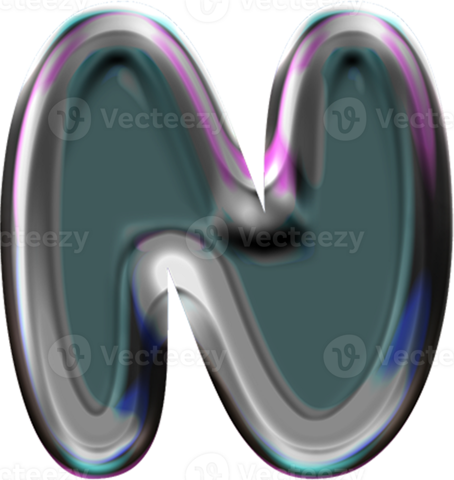 Chrome Liquid Blob Alphabet Letter N png