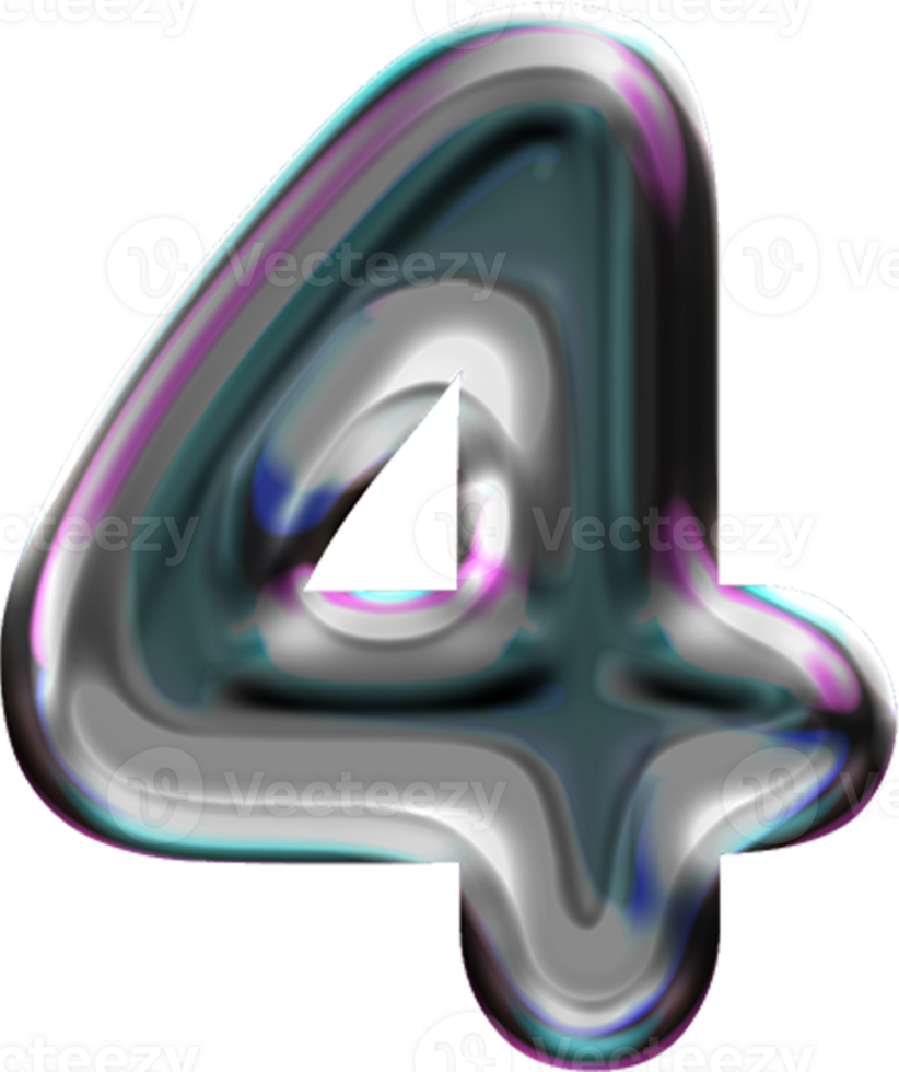 Chrome Liquid Blob Alphabet Number 4 png