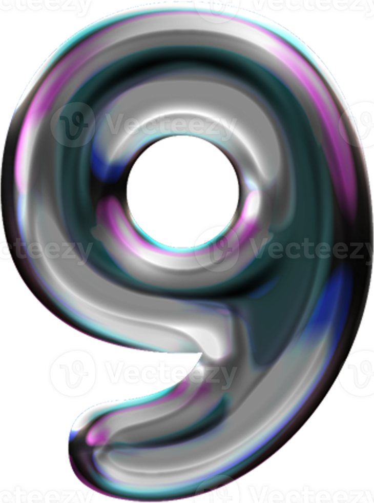 Chrome Liquid Blob Alphabet Number 9 png