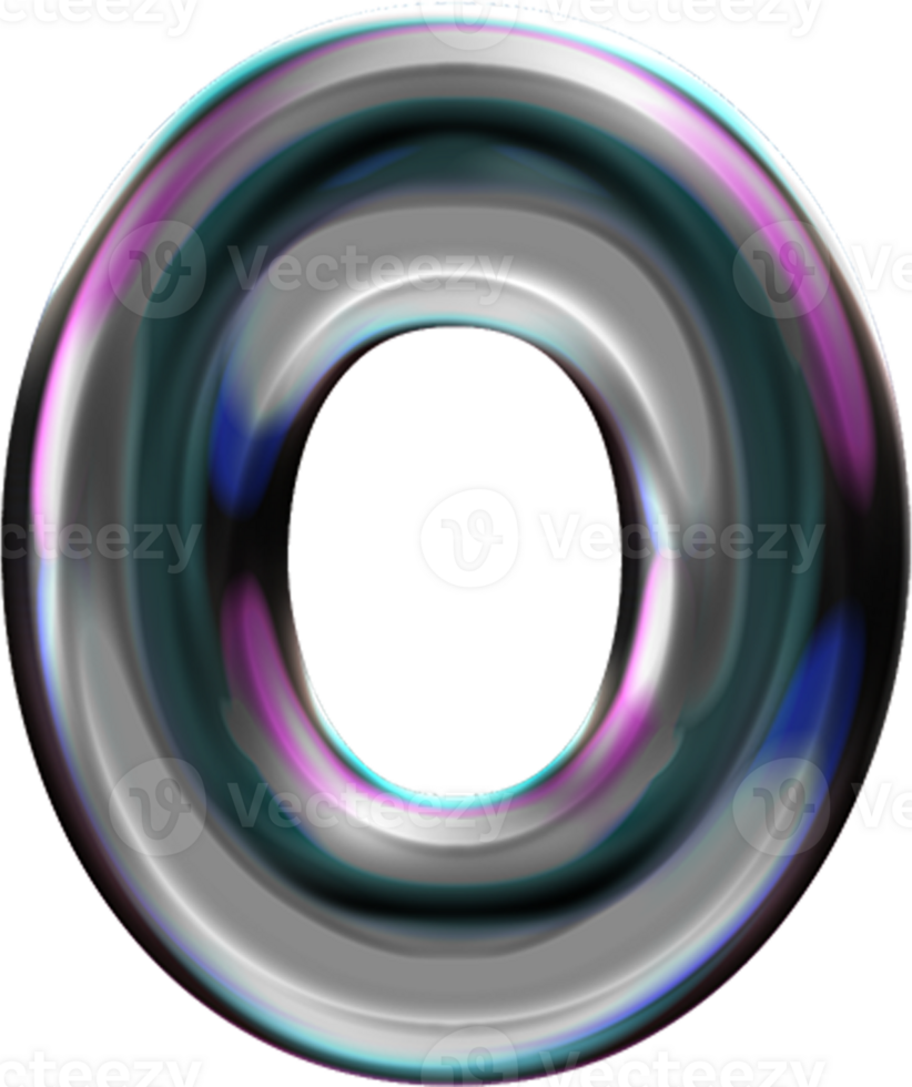 Chrome Liquid Blob Alphabet Number 0 png