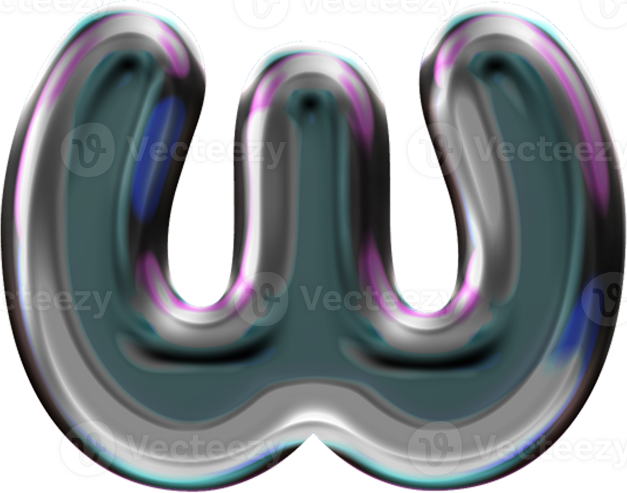 Chrome Liquid Blob Alphabet Letter W png