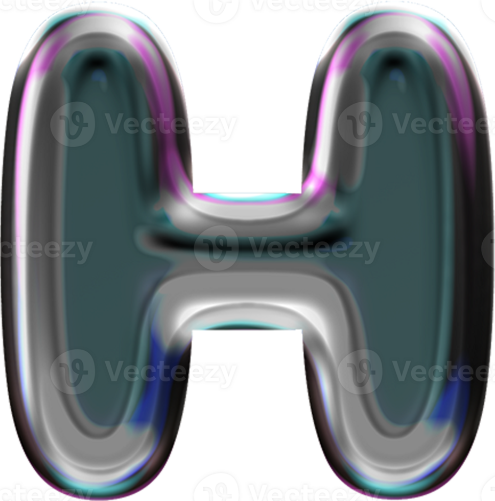 Chrome Liquid Blob Alphabet Letter H png