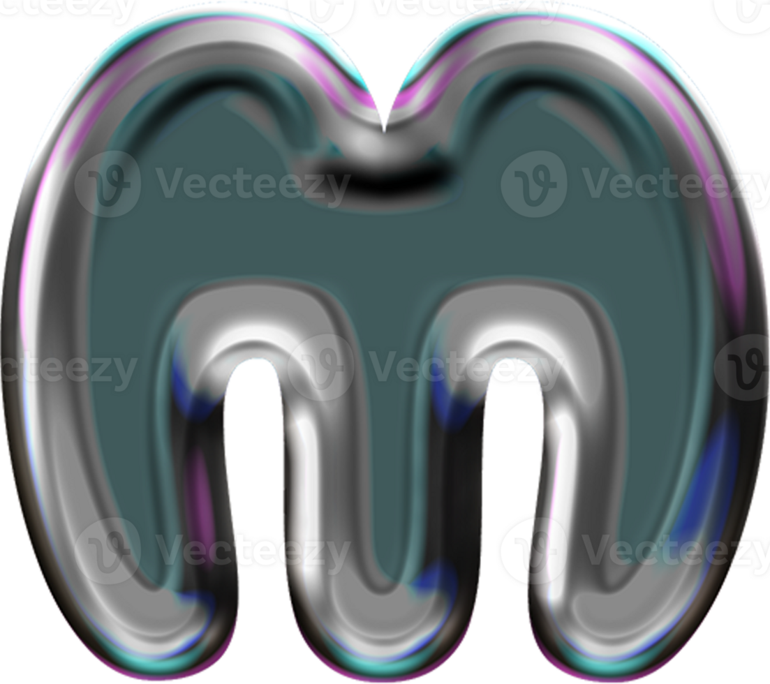Chrome Liquid Blob Alphabet Letter M png