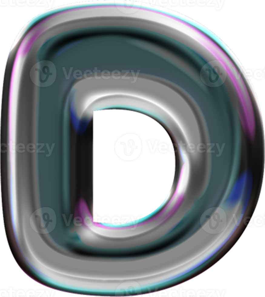 Chrome Liquid Blob Alphabet Letter D png