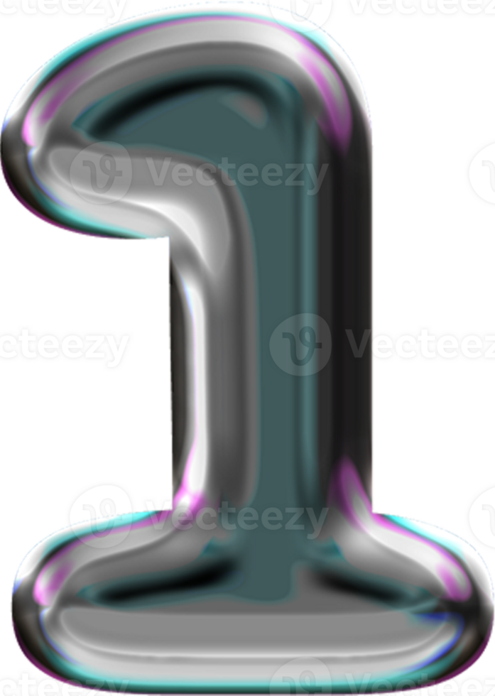 Chrome Liquid Blob Alphabet Number 1 png