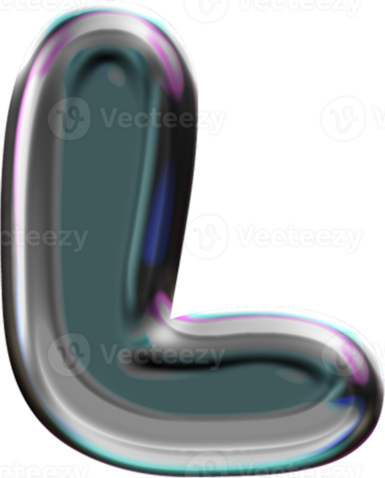 Chrome Liquid Blob Alphabet Letter L png