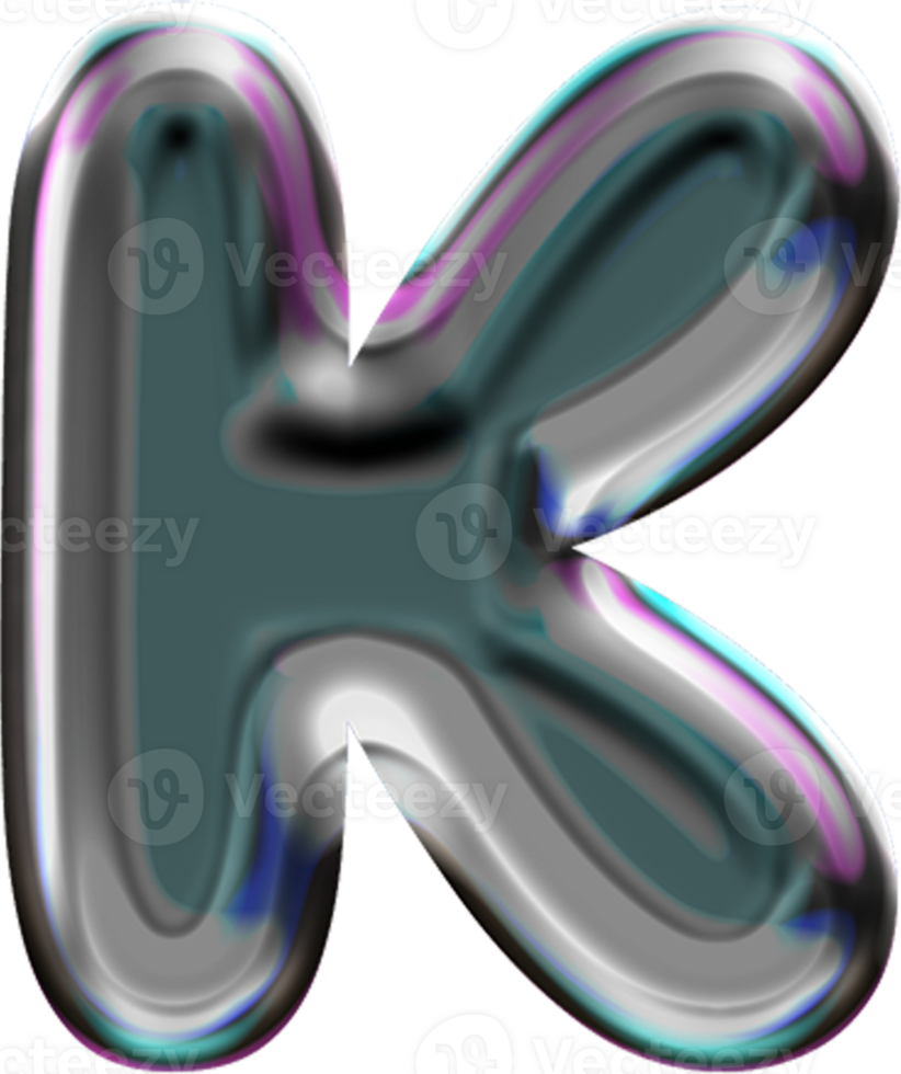 Chrome Liquid Blob Alphabet Letter K png