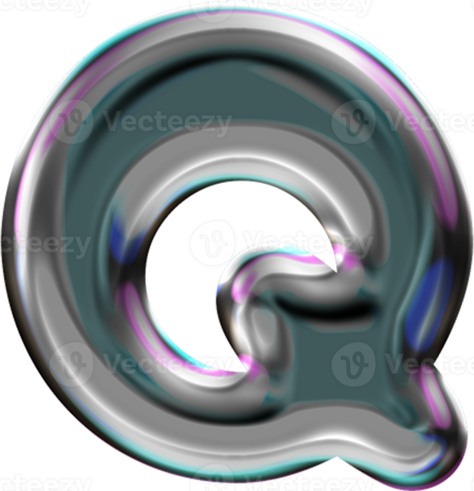 Chrome Liquid Blob Alphabet Letter Q png