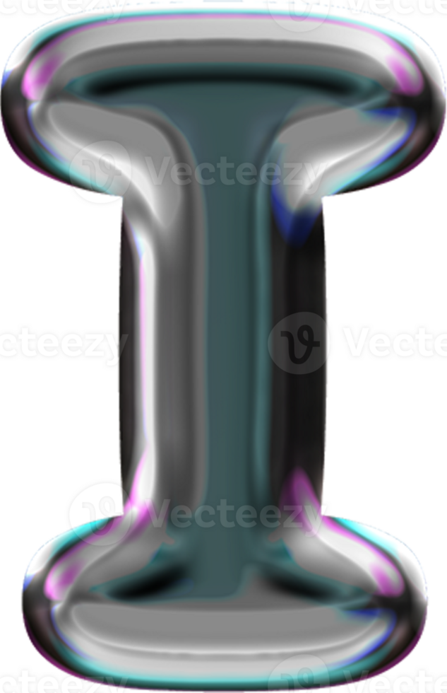 Chrome Liquid Blob Alphabet Letter I png