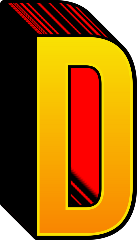 3D Yellow Red Stripped Alphabet Letter D png
