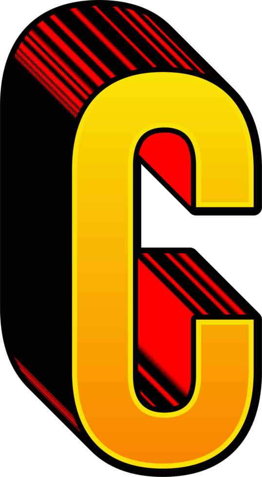 3D Yellow Red Stripped Alphabet Letter C png