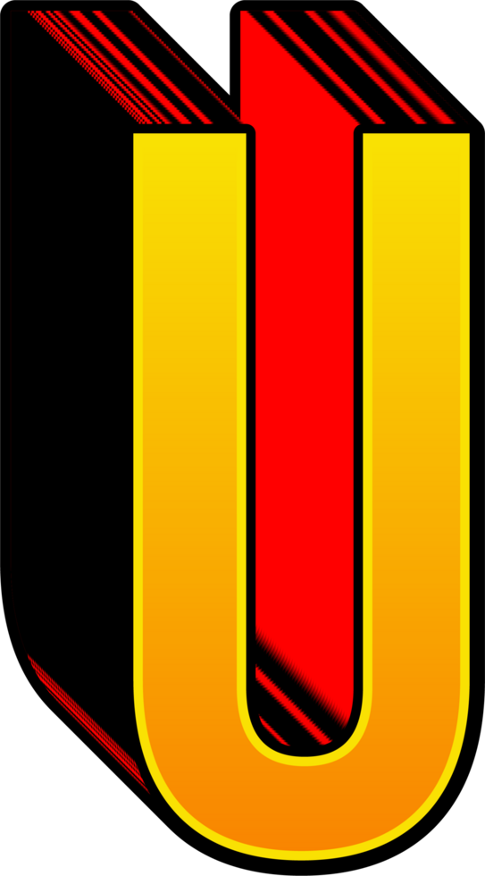 3D Yellow Red Stripped Alphabet Letter U png