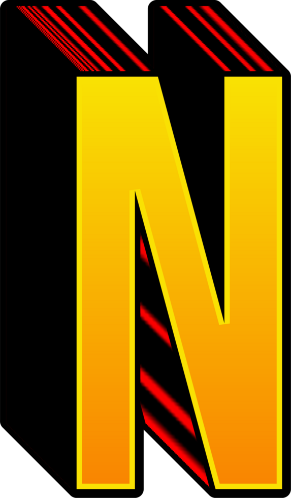 3D Yellow Red Stripped Alphabet Letter N png