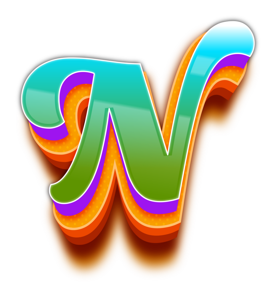 3D Green Blue Light Shadow Alphabet Letter N png