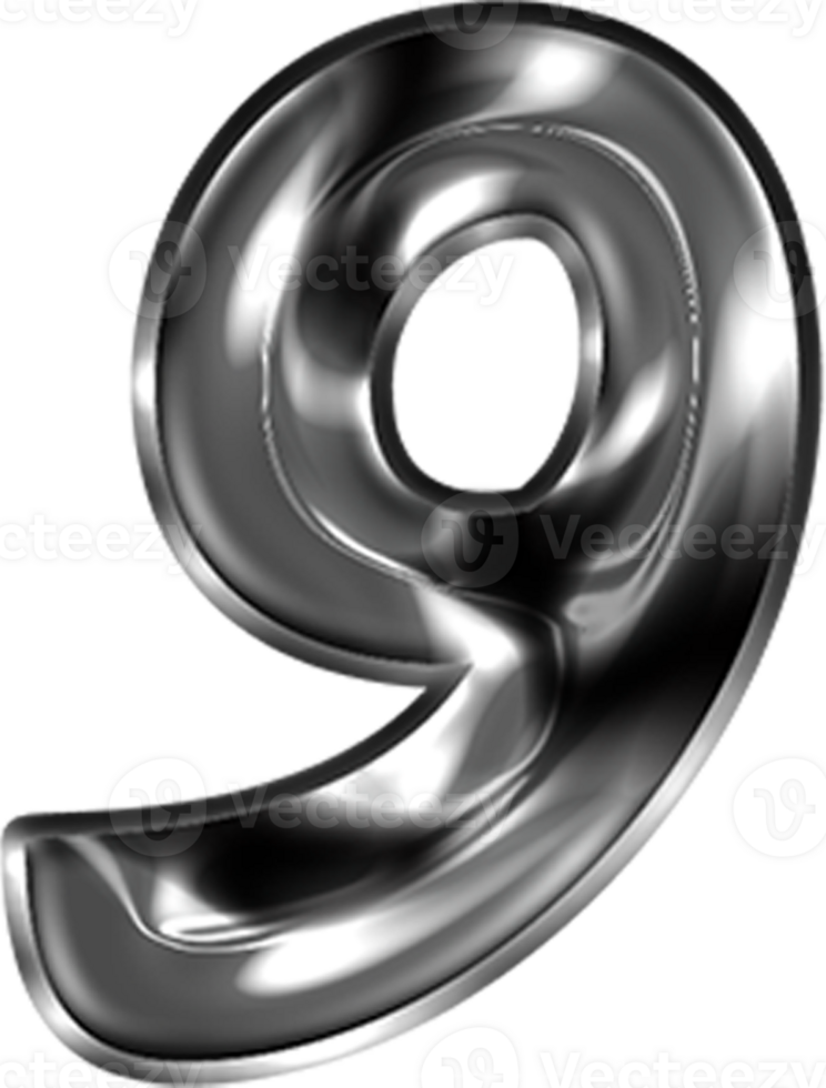 Metal Liquid Alphabet Number 9 png