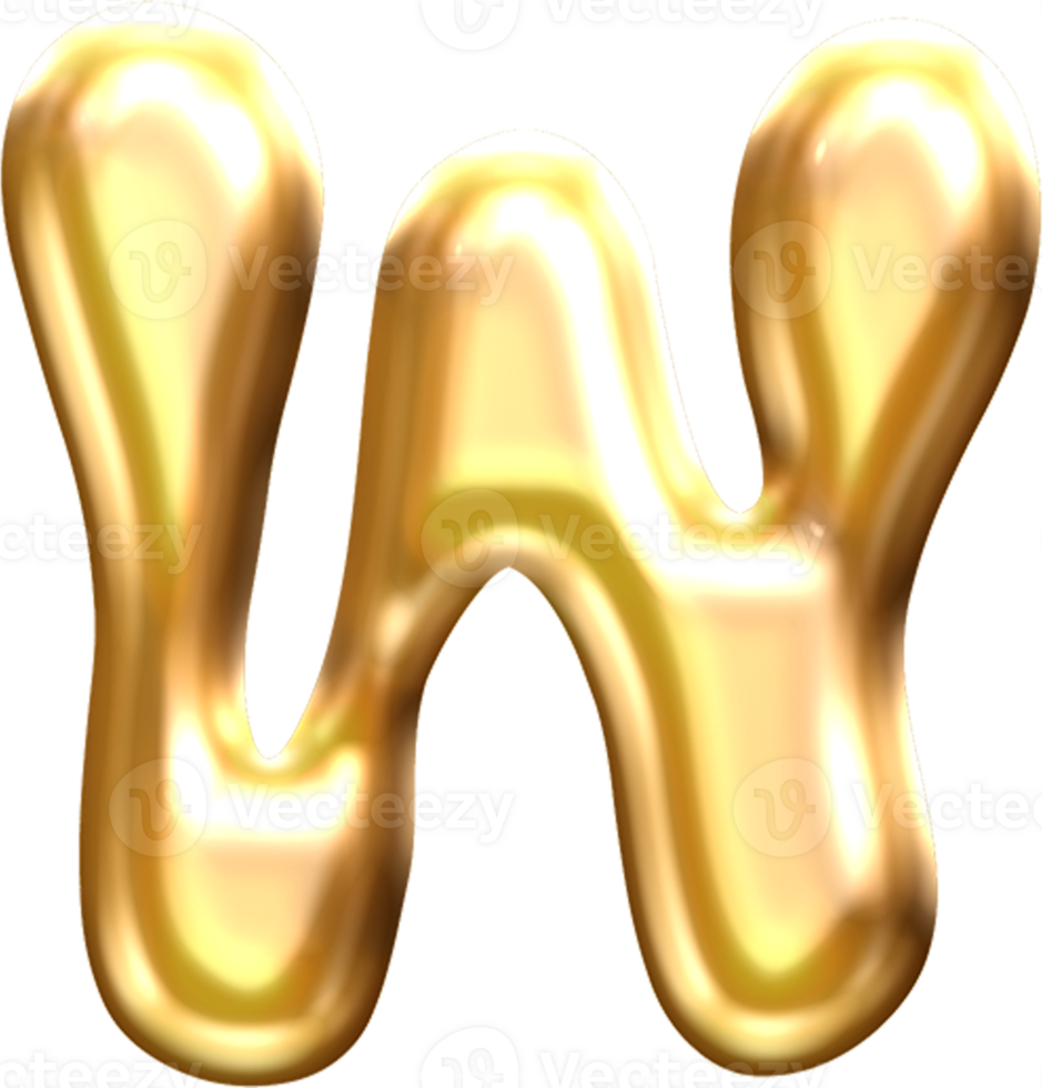 Golden Liquid Blob Alphabet Letter W png