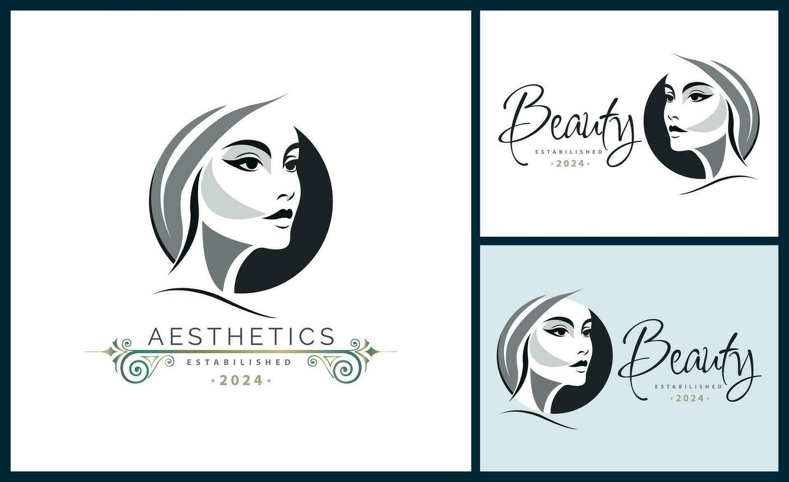 woman face head beauty aesthetics salon spa logo template design for brand or company vector