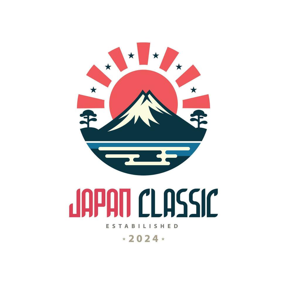 Japón clásico montaña amanecer logo modelo diseño para marca o empresa y otro vector