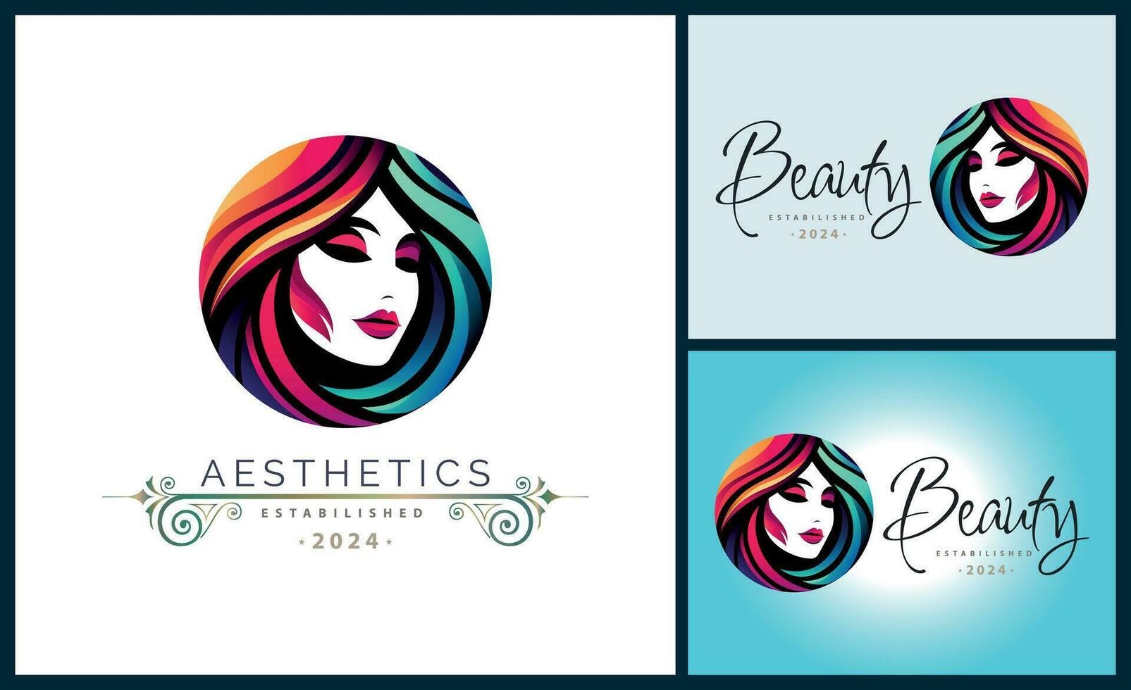 woman face head beauty aesthetics salon spa logo template design for brand or company vector