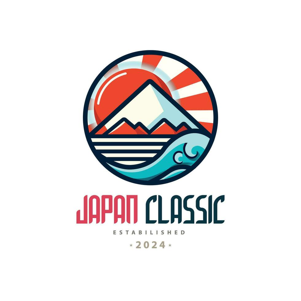 japan classic mountain sunrise logo template design for brand or company and other vector