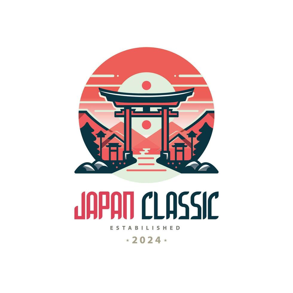 Japón clásico torii portón amanecer logo modelo diseño para marca o empresa y otro vector