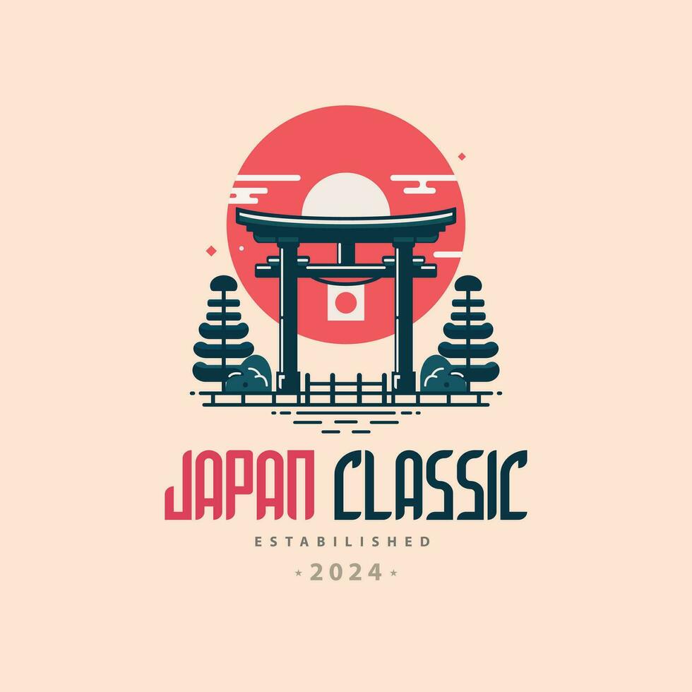 japan classic torii gate sunrise logo template design for brand or company and other vector