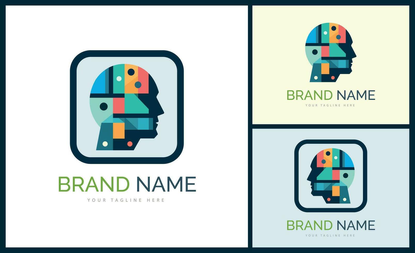 human face head mosaic style modern logo template design for brand or company vector