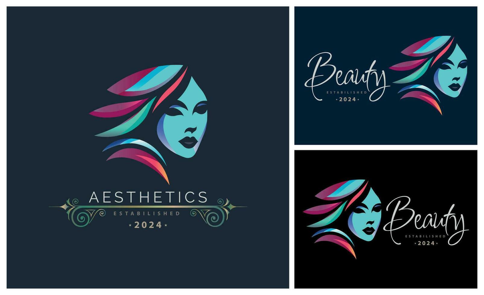 woman face head beauty aesthetics salon spa logo template design for brand or company vector