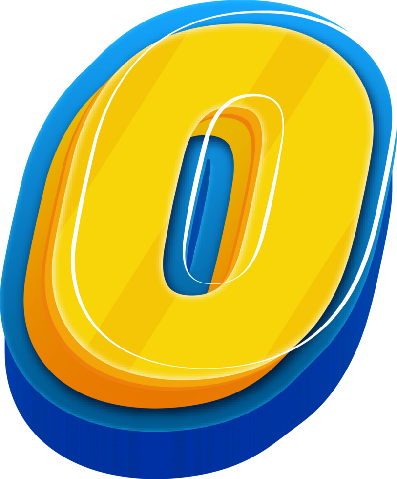 3D Blue Line Yellow Blue Alphabet Number 0 png