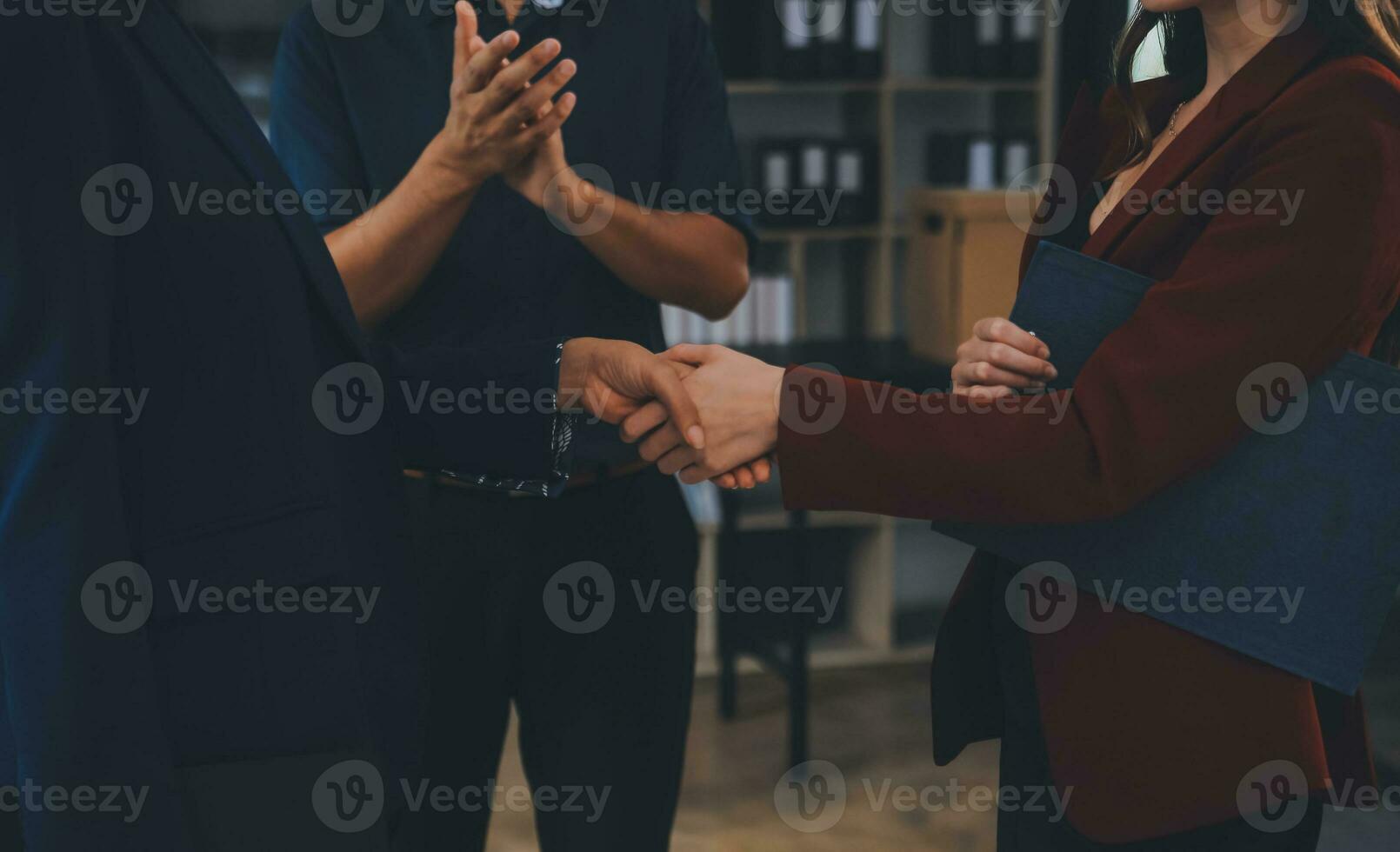 Business handshake for teamwork of business merger and acquisition,successful negotiate,hand shake,two businessman shake hand with partner to celebration partnership and business deal concept photo