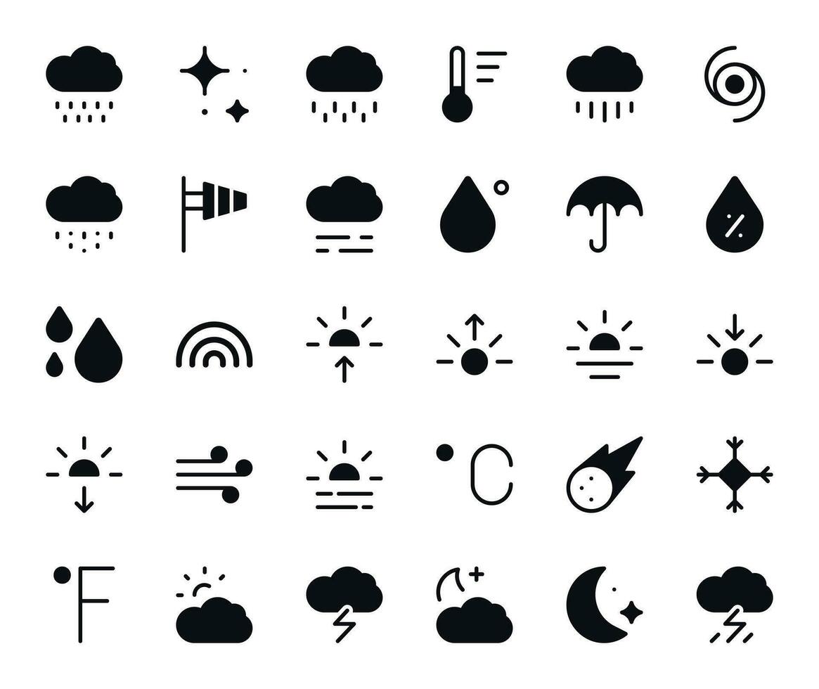 Weather Icons Set - Meteorology Forecast Symbols Vector Collection