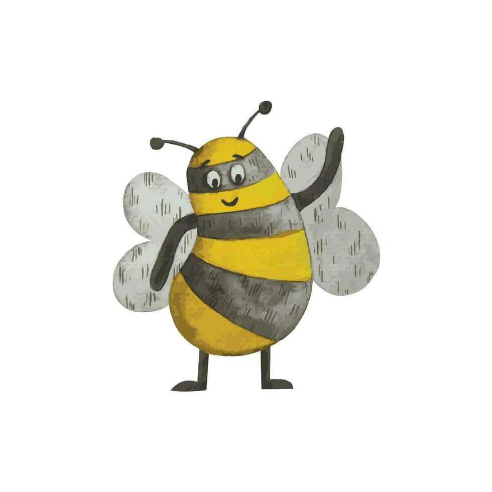 watercolor hand drawn bee character illustration vector