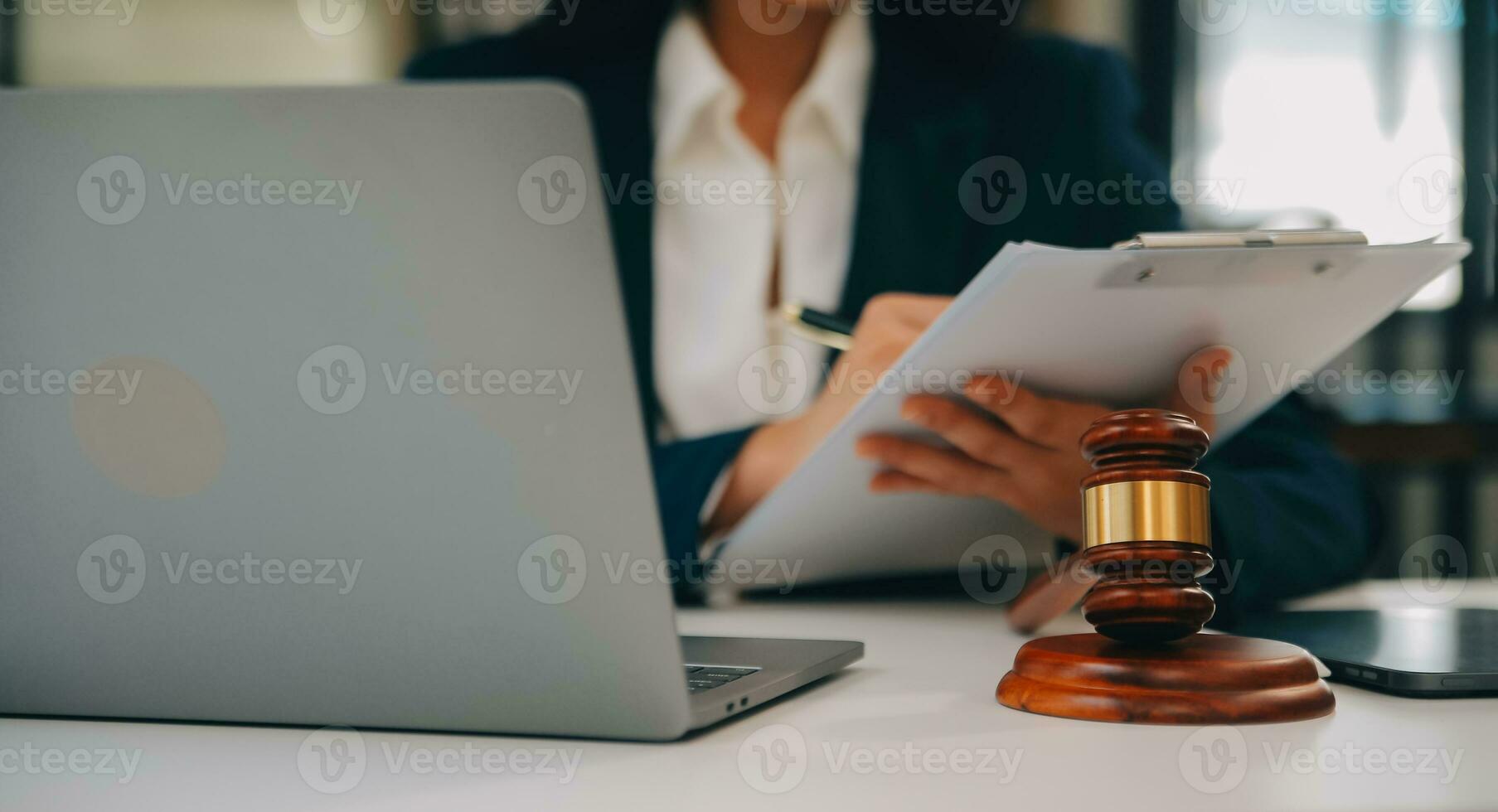 Lawyer, legal advisor, businessman brainstorming information on agreement details Business contracts in legal processing books for accuracy in contract documents. joint financial investment. photo