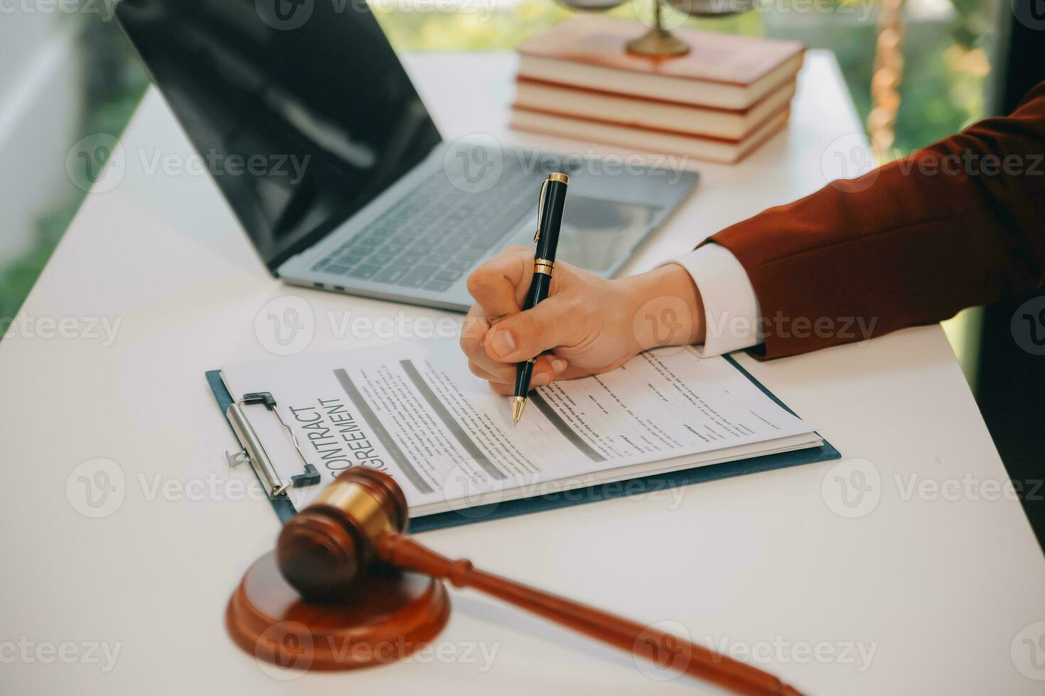 Lawyer, legal advisor, businessman brainstorming information on agreement details Business contracts in legal processing books for accuracy in contract documents. joint financial investment. photo