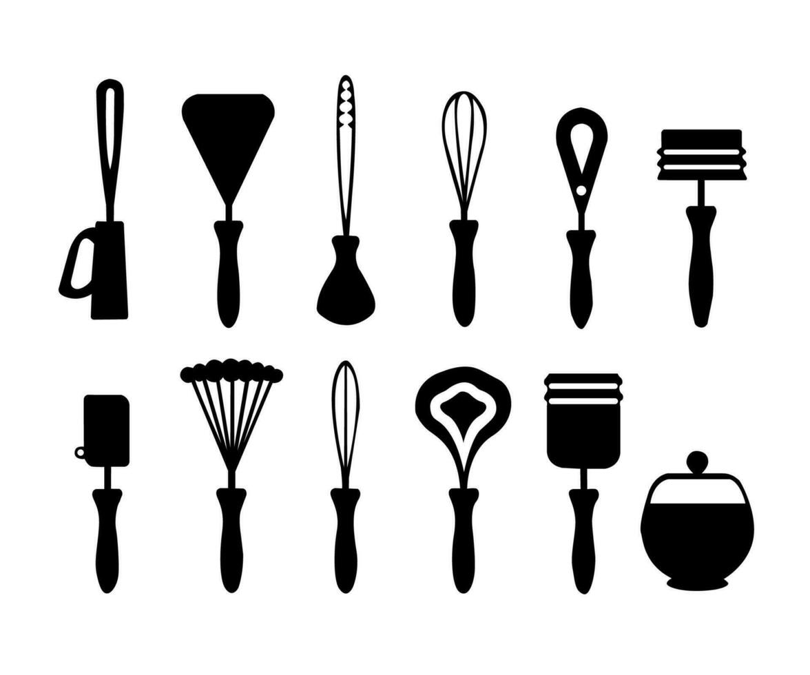 kitchen tools set silhouette vector illustration