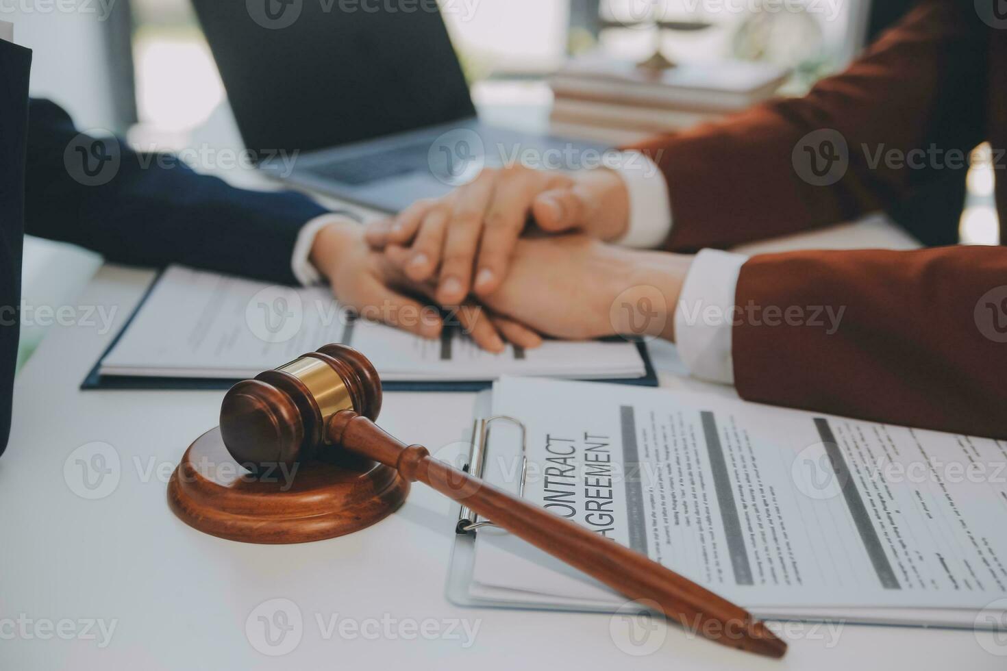 Lawyer, legal advisor, businessman brainstorming information on agreement details Business contracts in legal processing books for accuracy in contract documents. joint financial investment. photo
