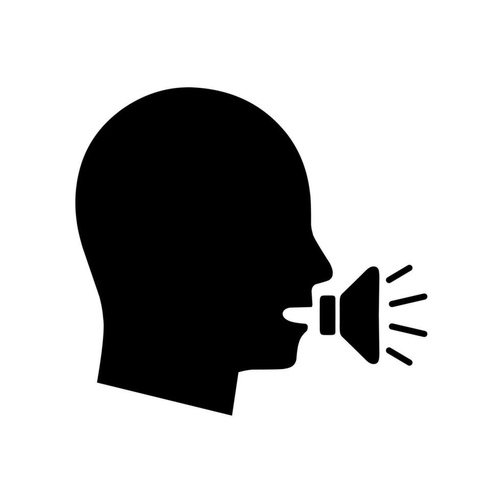 Silhouette of talking head with voice icon. Voice control and interaction. Speaking concept isolated on white background. Vector illustration