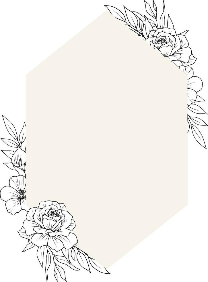 Flower Frame. Hand drawn Botanical vector illustration. Black and white wreath.