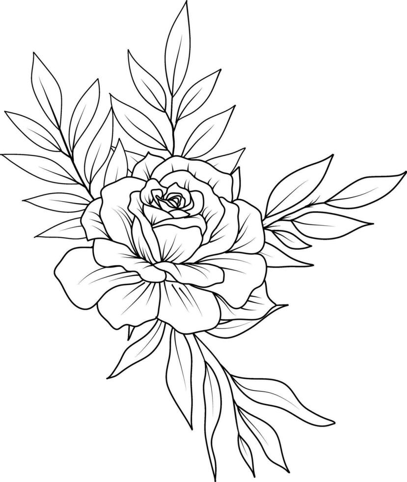 flower bouquets .Hand drawn flowers. black and white flower sketch vector