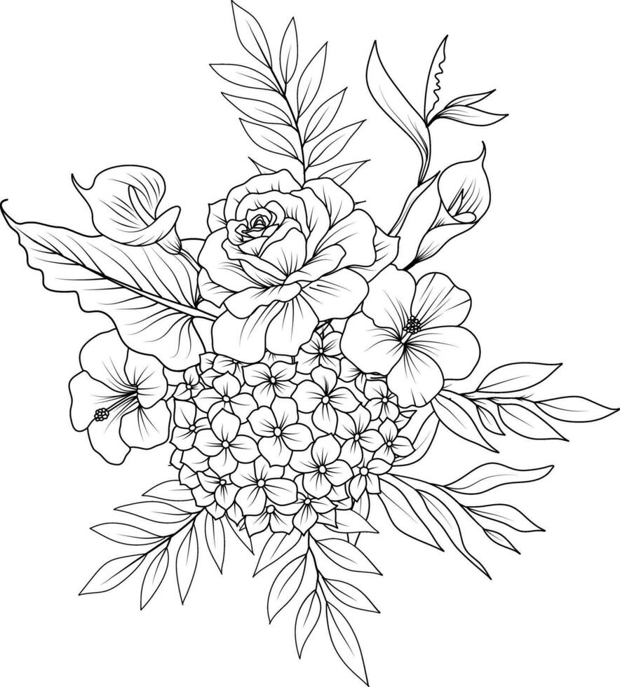 flower bouquets .Hand drawn flowers. black and white flower sketch vector