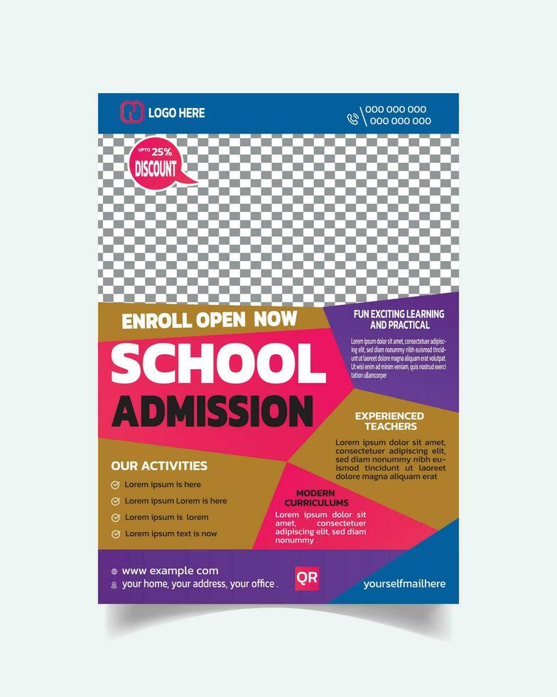 Elegant Colorful School Flyer Template and Trendy Admission Leaflet or Modern Design School Poster vector
