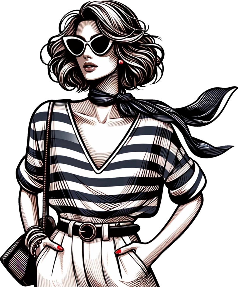 AI generated 50s fashion woman with sunglasses. This versatile design is ideal for prints, t-shirt designs, mug making, and many other tasks. png