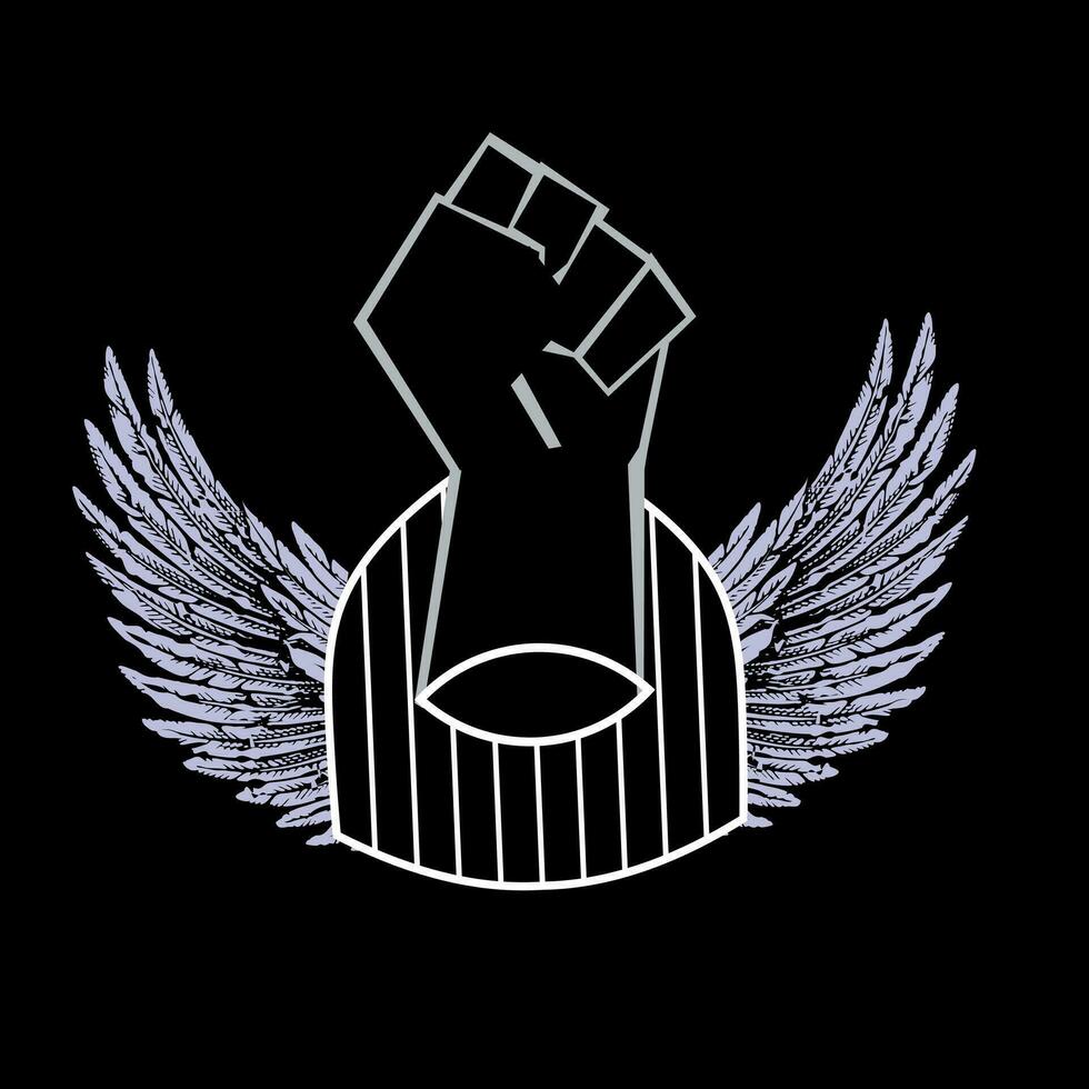 Design for a cage t-shirt with wings and a black cuff. Vector illustration for black history month