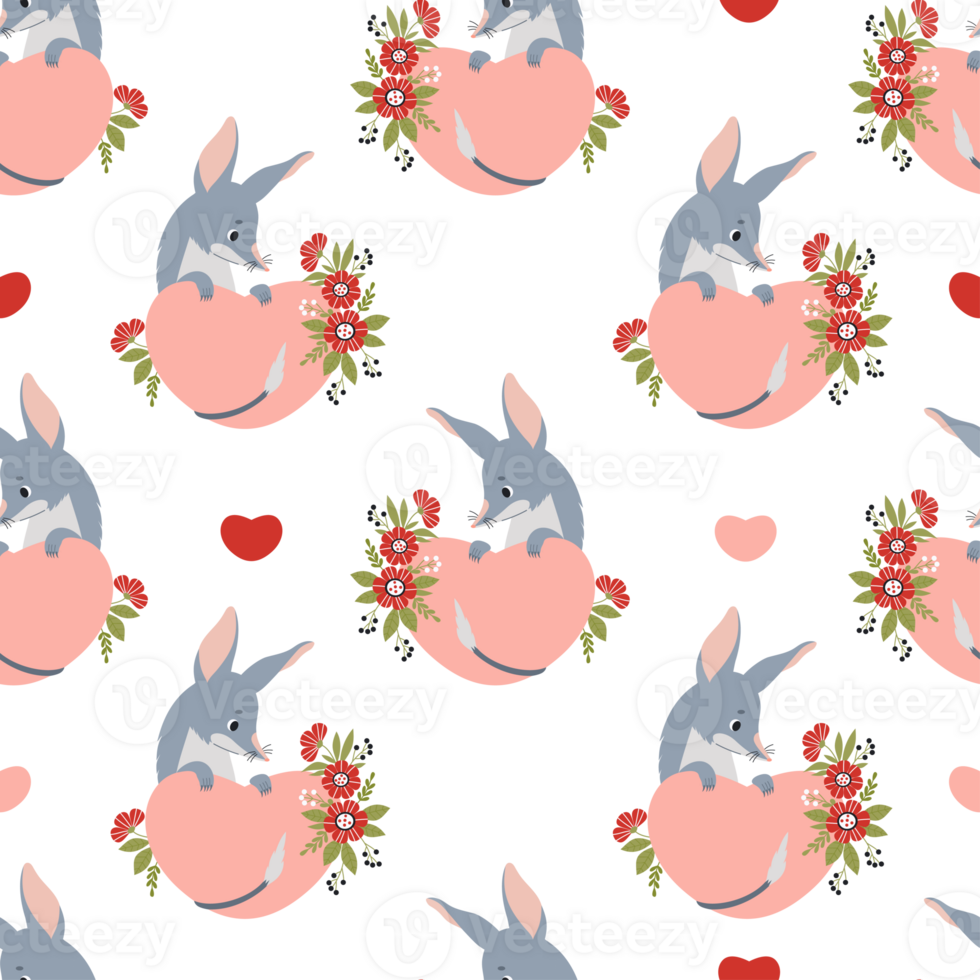 Seamless pattern with enamored bilby png