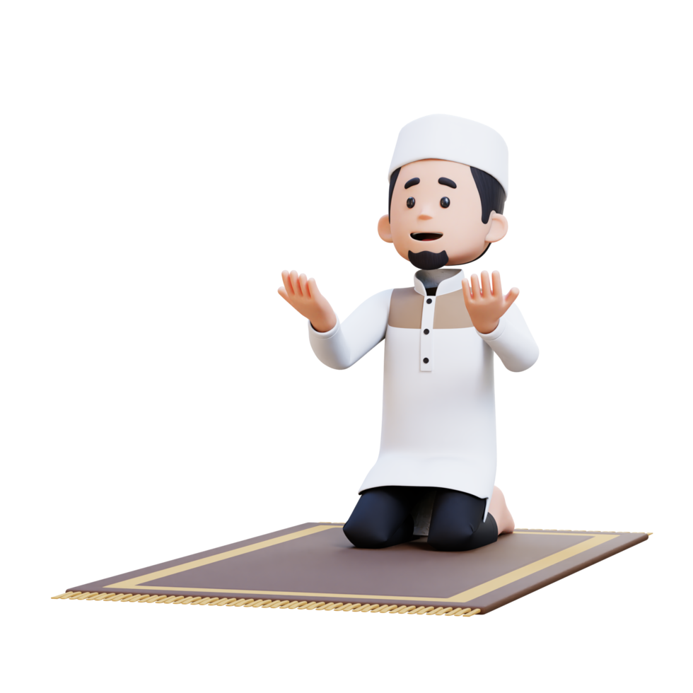 3D Characters of Muslim Man praying in Ramadan kareem perfect for banner, web dan marketing material png